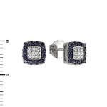 Серьги-пусеты Quattro из белого золота 585 пробы с сапфиром и бриллиантами