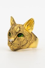 Кольцо Кот жиган из лимонного золота 585 пробы с эмалью