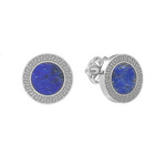 Серьги-винты Греция из белого золота 585 пробы с лазуритом