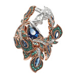 Кольцо Мифология из красного золота 585 пробы с фианитом и топазом London Blue