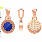 Подвеска Греция из красного золота 585 пробы с фианитом и лазуритом