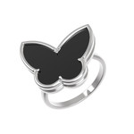 Кольцо Клевер весна из белого золота 585 пробы с ониксом