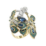 Кольцо Мифология из лимонного золота 585 пробы с фианитом и топазом London Blue
