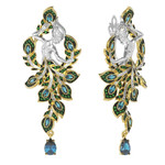 Серьги Мифология из лимонного золота 585 пробы с фианитом и топазом London Blue