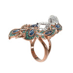 Кольцо Мифология из красного золота 585 пробы с фианитом и топазом London Blue