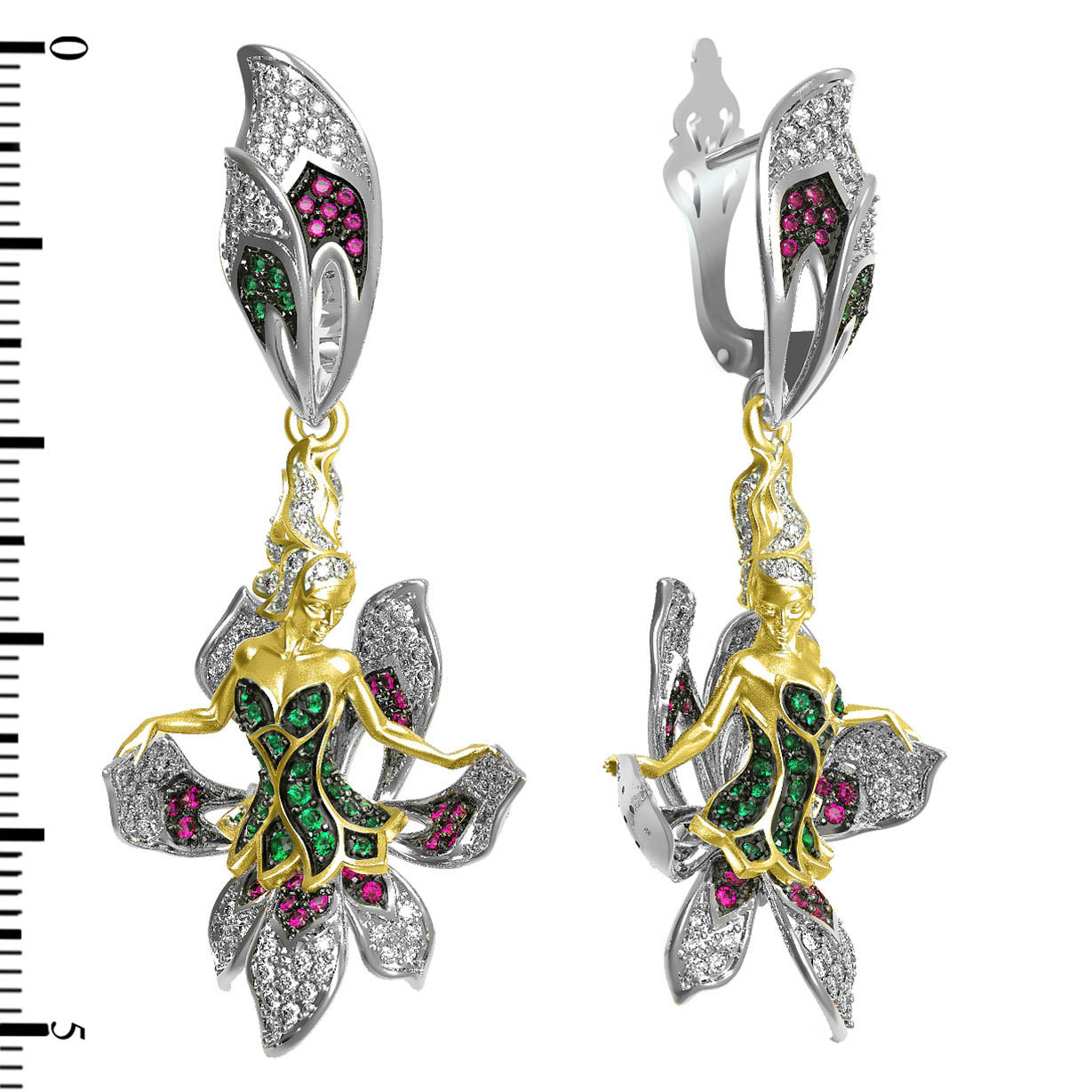 Серьги Мифология из белого золота 585 пробы с фианитом