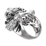 Кольцо Тигры из белого золота 585 пробы с эмалью