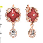 Серьги Королевский стиль из красного золота 585 пробы с фианитом и эмалью