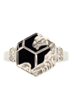 Кольцо Hexagon из белого золота 585 пробы с ониксом и бриллиантами