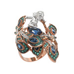 Кольцо Мифология из красного золота 585 пробы с фианитом и топазом London Blue
