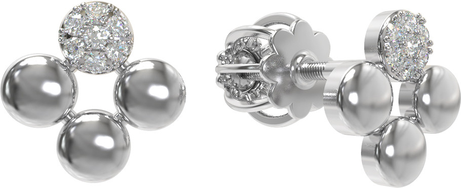 Серьги-винты BALLS из белого золота 585 пробы с бриллиантами