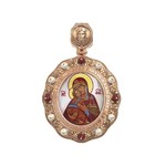 Нательная икона из красного золота 585 пробы с эмалью, жемчугом, кораллом и перламутром