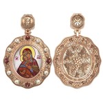 Нательная икона из красного золота 585 пробы с эмалью, жемчугом, кораллом и перламутром