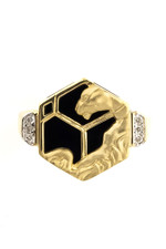 Кольцо Hexagon из лимонного золота 585 пробы с ониксом и бриллиантами