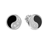 Серьги-винты Азия из белого золота 585 пробы с фианитом и ониксом
