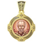 Нательная икона из лимонного золота 585 пробы с иконописью, темперой и эмалью