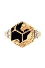 Кольцо Hexagon из красного золота 585 пробы с ониксом и бриллиантами