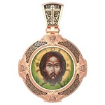 Нательная икона из красного золота 585 пробы с иконописью, темперой и эмалью