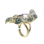 Кольцо Мифология из лимонного золота 585 пробы с фианитом и топазом London Blue