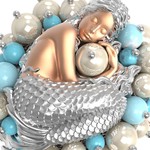 Кольцо Русалочка из красного золота 585 пробы с бирюзой и жемчугом